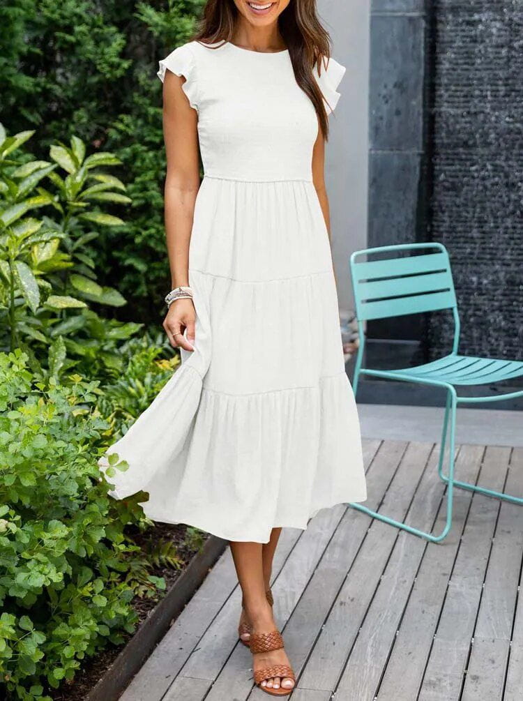Lavinque Dress Blanc / S Robe Longue Bohème Smockée | Romantique | Fluide et Confortable