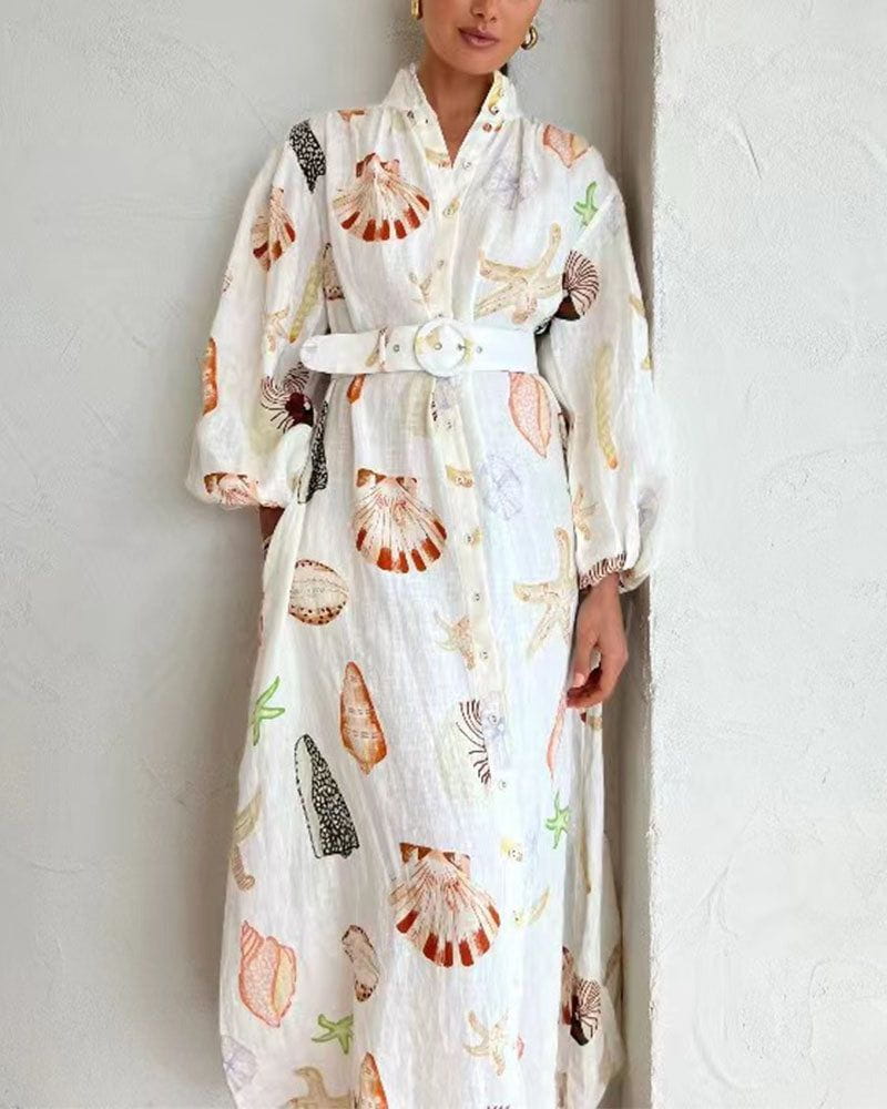 Lavinque Dress Blanc / S Robe Longue Ceinturée | Coquillages | Fraîche et Bohème