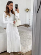 Lavinque Dress Blanc / S Robe Longue Côtelée Beige | Manches Longues | Minimalisme Élégant