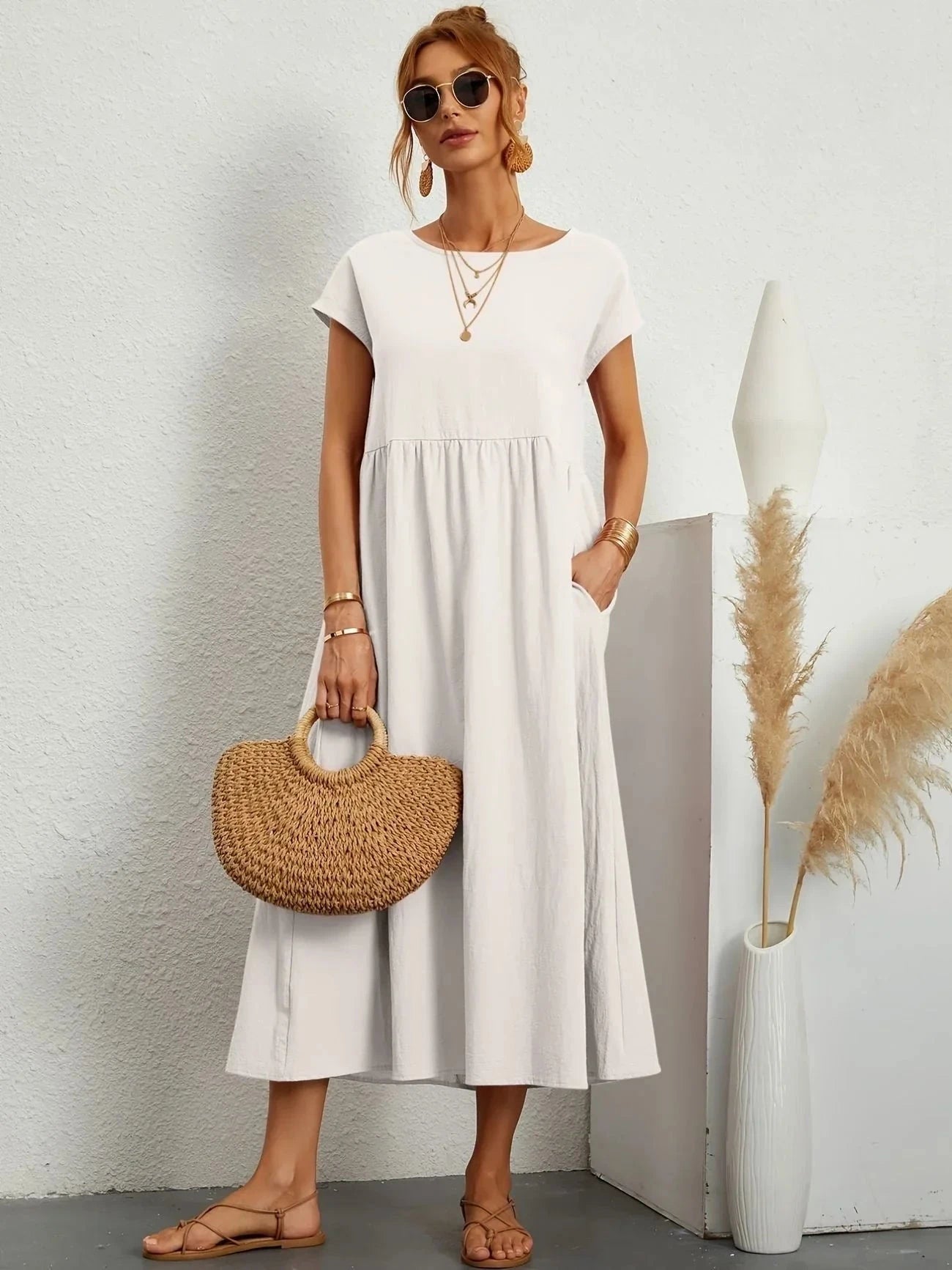 Lavinque Dress Blanc / S Robe Longue | Coupe Ample | Élégance Décontractée