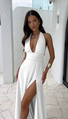 Lavinque Dress Blanc / S Robe Longue Fendue Rose | Glamour | Élégante et Fluide