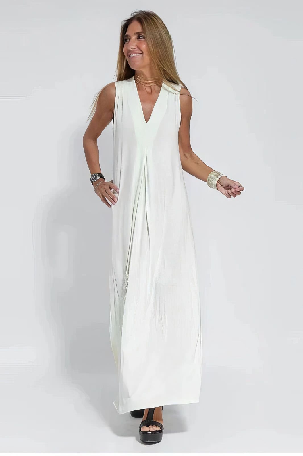 Lavinque Dress Blanc / S Robe Longue Fluide | Épaules Dénudées | Décontractée et Élégante