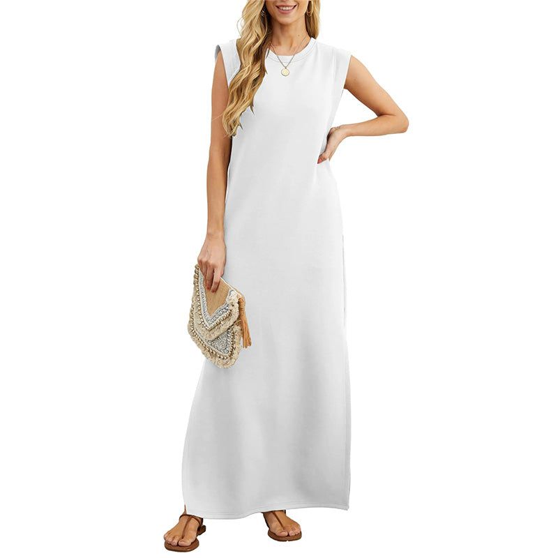 Lavinque Dress Blanc / S Robe Longue Sans Manches | Minimaliste & Confortable | Style Décontracté