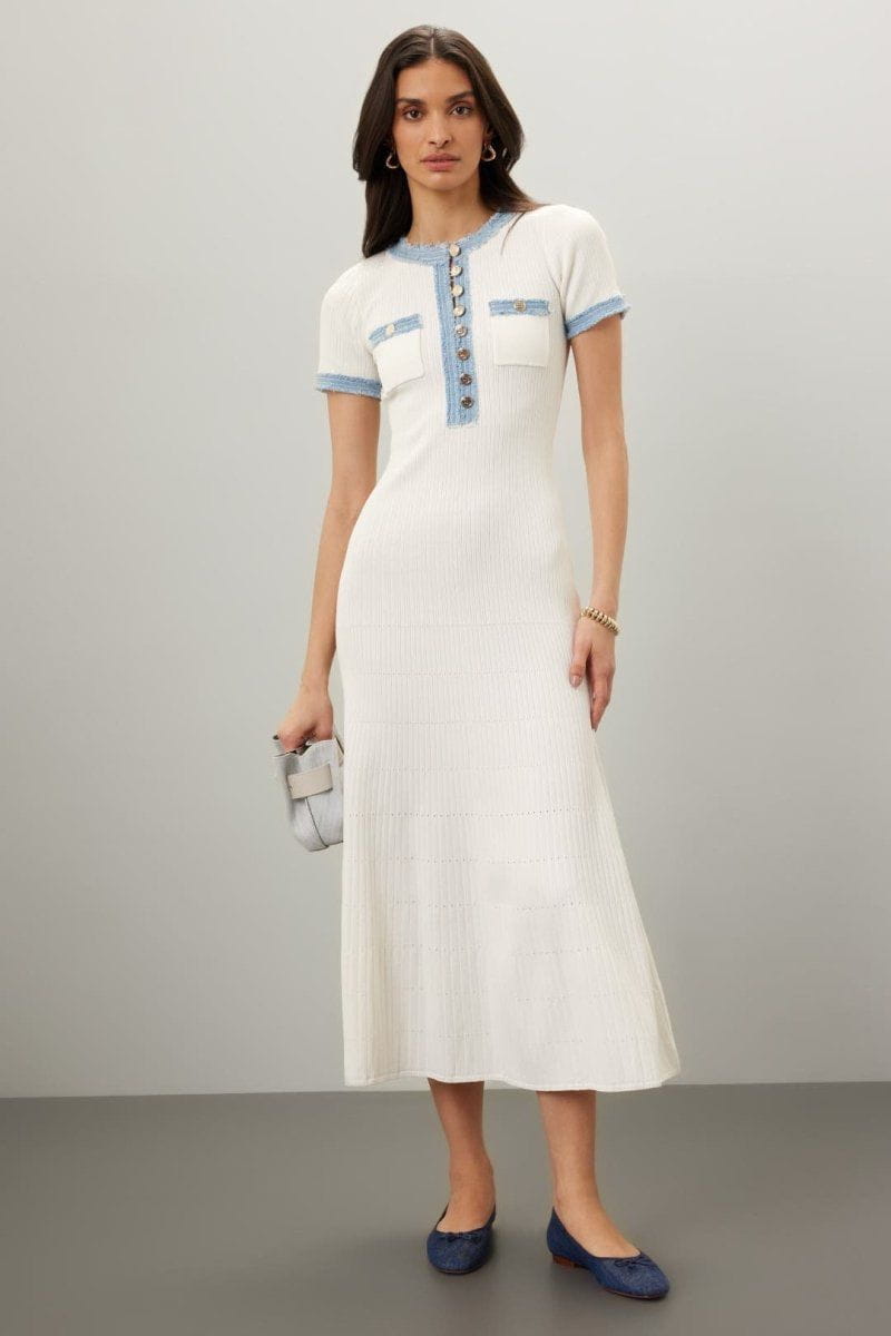 Lavinque Dress Blanc / S Robe Maille Longue | Élégance Décontractée | Boutons Contrastés