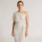 Lavinque Dress Blanc / S Robe Noire Asymétrique à Sequins | Épaule Dénudée | Drapée & Glamour