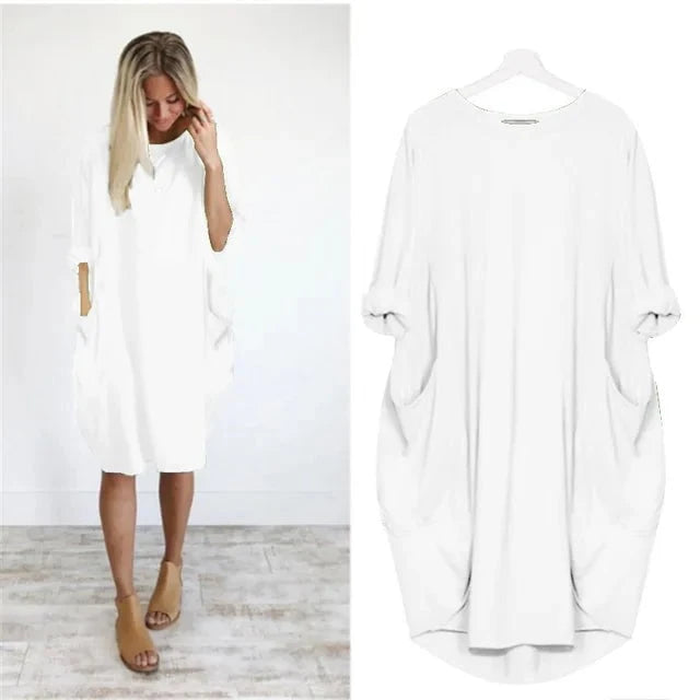 Lavinque Dress Blanc / S Robe Oversize à Manches Longues | Confort Élégance Décontractée