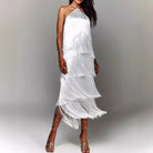 Lavinque Dress Blanc / S Robe Rouge à Franges | Dos Nu | Look Festif et Glamour