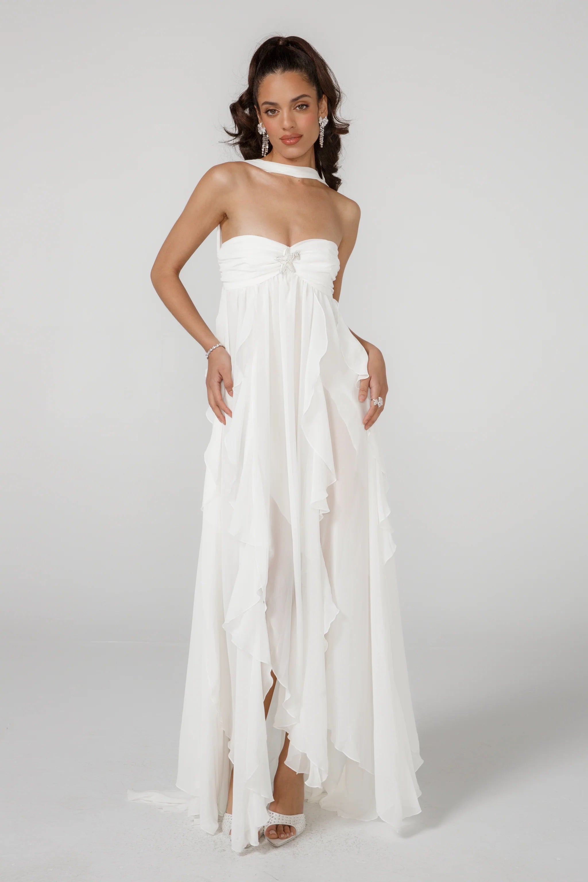 Lavinque Dress Blanc / XS Robe Longue Blanche | Drapée | Aérienne et Féminine