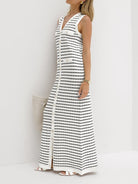 Lavinque Dress Blanc / XS Robe Longue Rayée | Sans Manches | Chic et Décontractée