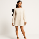 Lavinque Dress Blanc / XS Robe Trapèze Écrue | Nœud Noir au Dos | Élégance Minimaliste