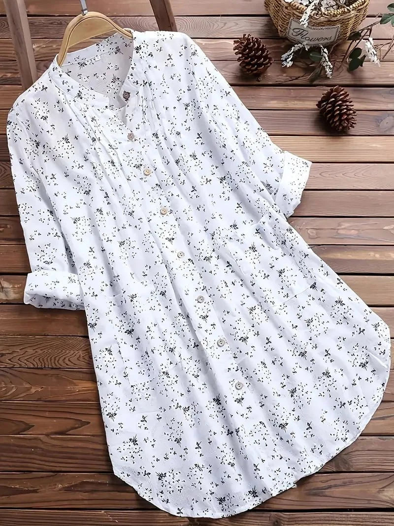 Lavinque Dress Blanc / XS Tunique Chemise Longue à Fleurs | Style Décontracté & Élégant | Confort Léger