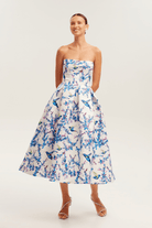 Lavinque Dress Bleu ciel / XS Robe Bustier Fleurie | Midi | Fraîche et Romantique