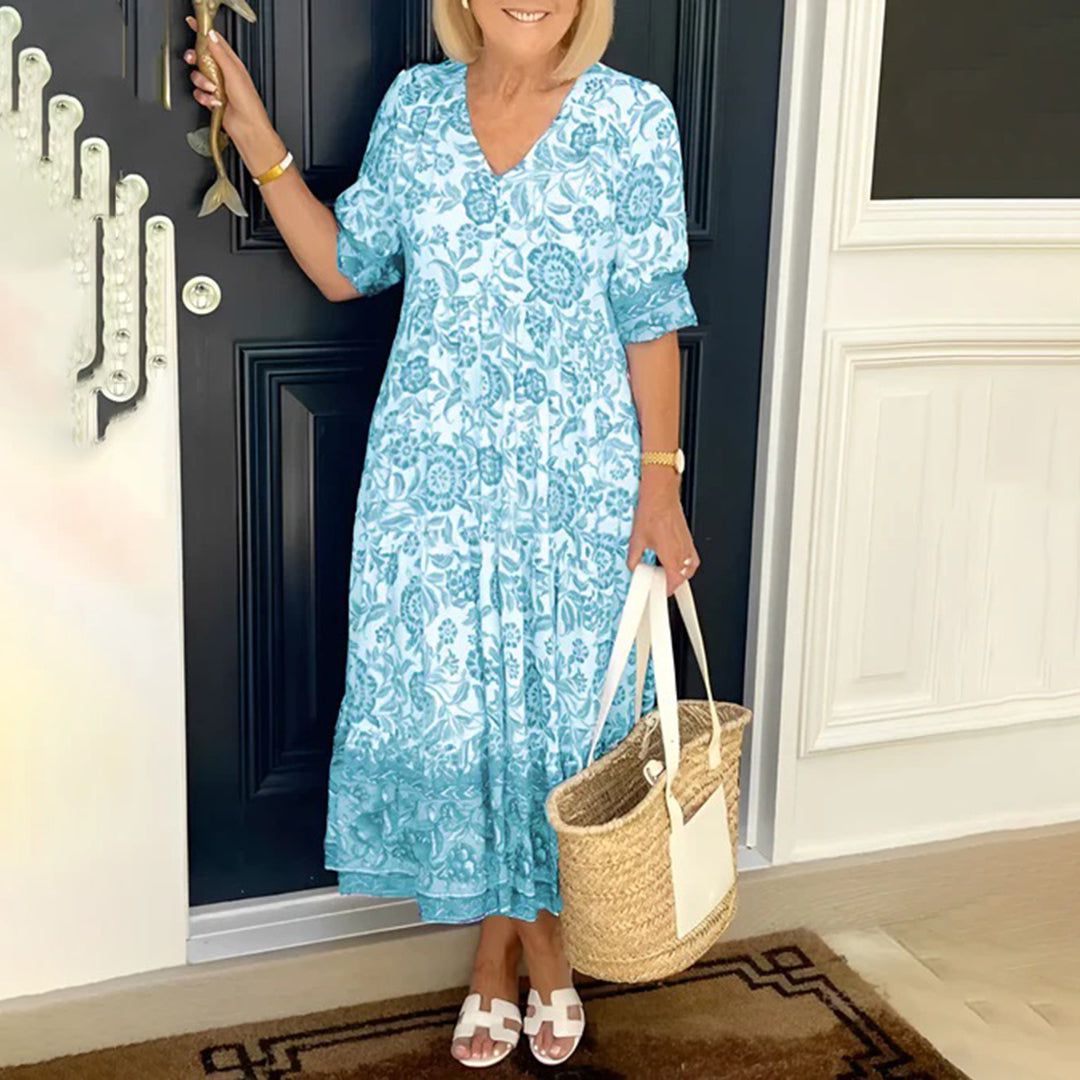 Lavinque Dress Bleu Clair / S Robe Longue Bohème | Fluide | Imprimé Floral Élégant