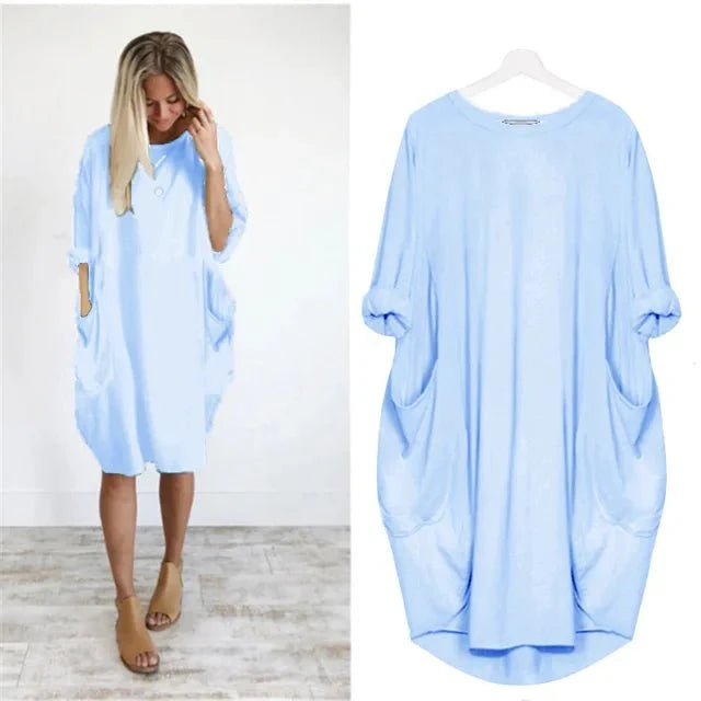 Lavinque Dress Bleu clair / S Robe Oversize à Manches Longues | Confort Élégance Décontractée