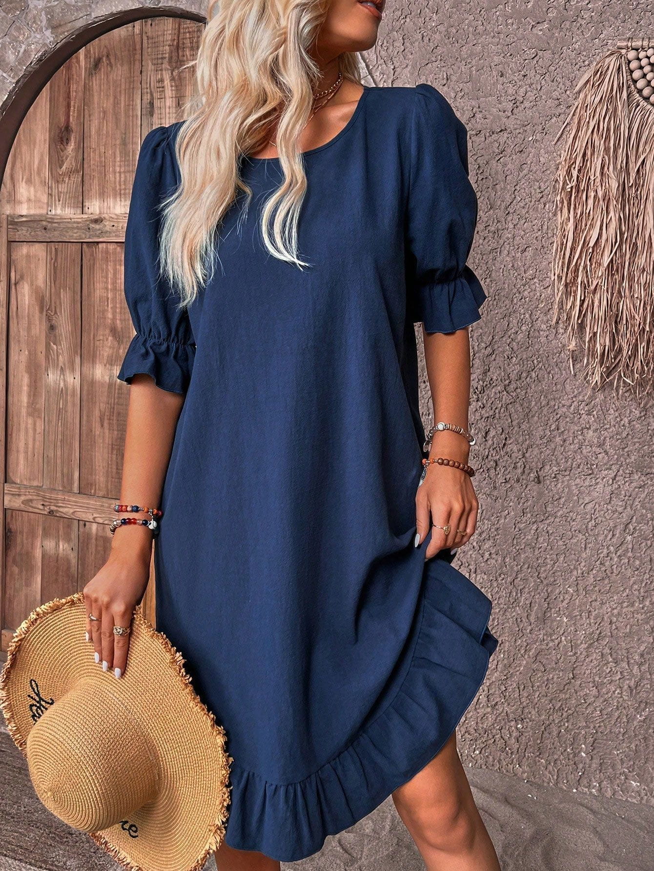 Lavinque Dress Bleu foncé / S Robe Bohème Volants | Été | Légère et Élégante