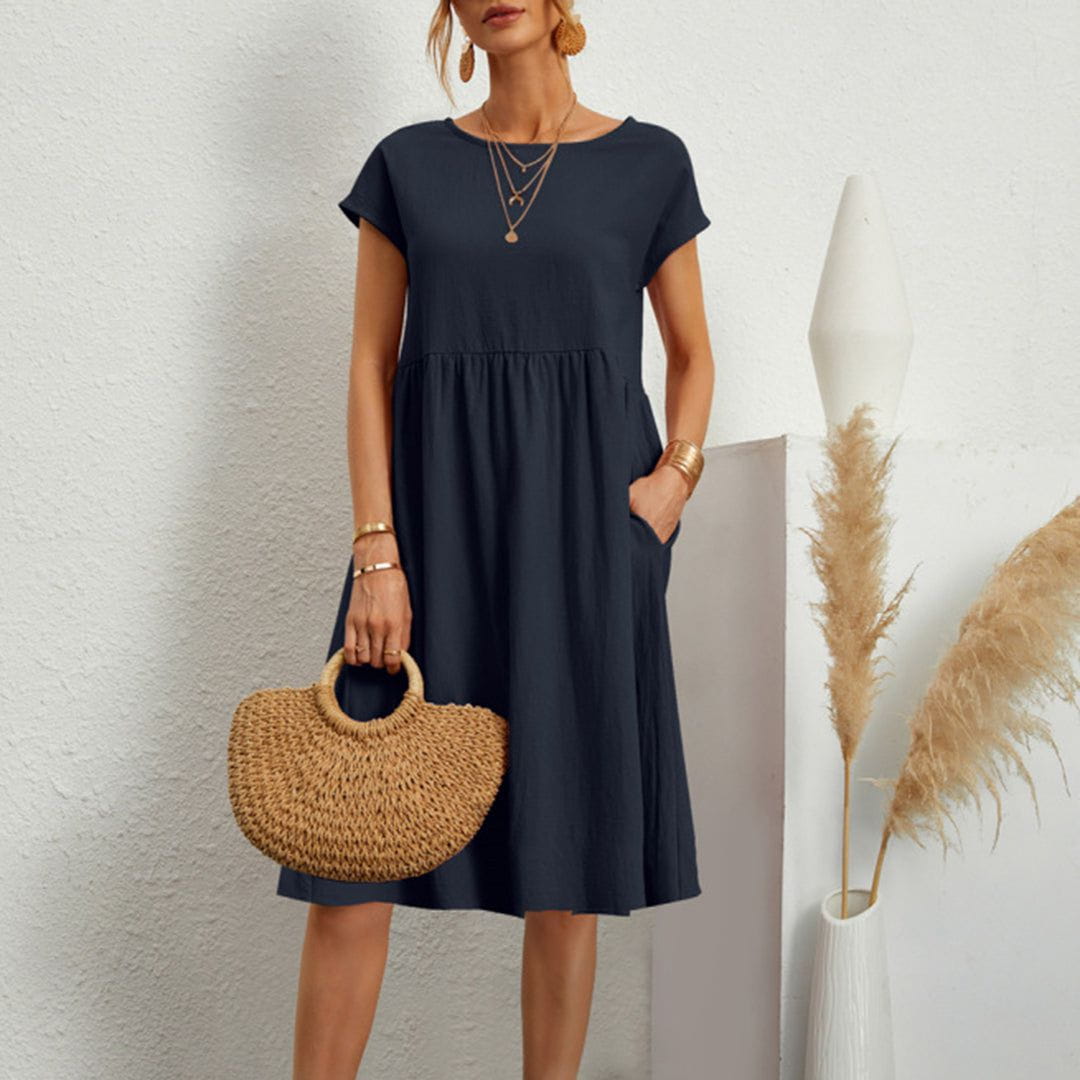 Lavinque Dress Bleu foncé / S Robe d'Été en Coton | Ample | Légère et Décontractée