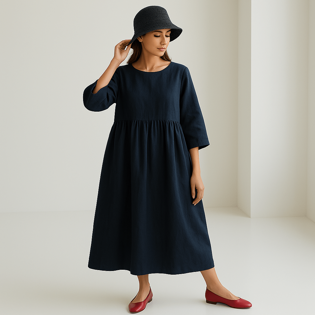 Lavinque Dress Bleu foncé / S Robe Longue en Lin | Élégance Minimaliste | Légère & Confortable
