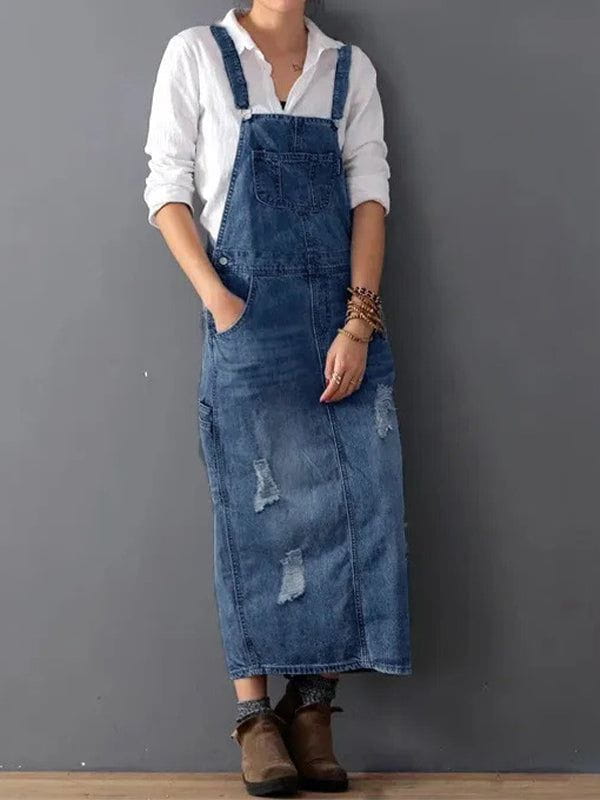 Lavinque Dress Bleu foncé / S Robe Salopette en Jean | Esprit Décontracté | Style Vintage