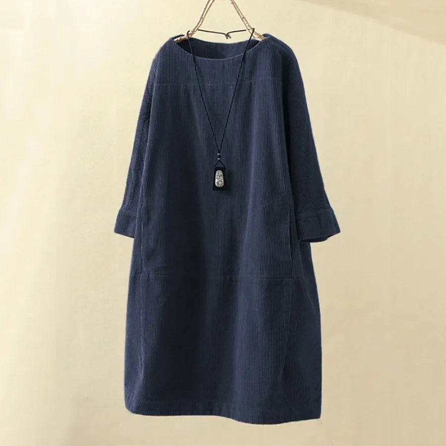 Lavinque Dress Bleu / M Robe Ample en Velours Côtelé | Style Bohème | Chaleur et Élégance Décontractée
