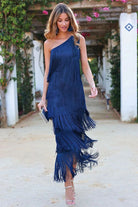 Lavinque Dress Bleu marine / S Robe Asymétrique à Franges | Bleu Marine | Glamour Festif