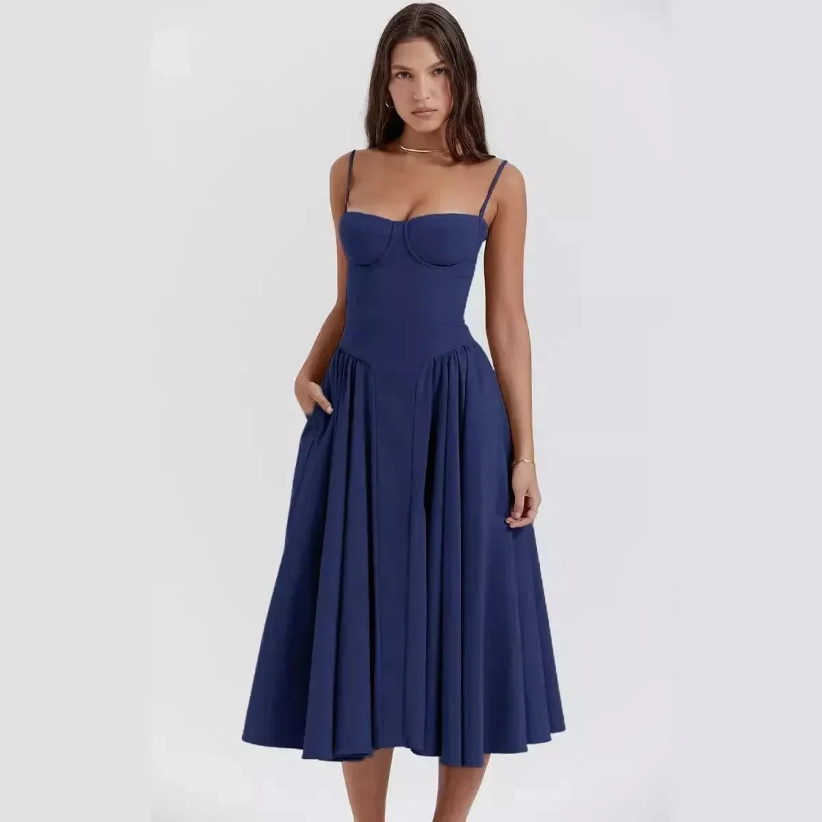 Lavinque Dress Bleu Marine / S Robe Bustier Évasée | Élégance Vintage | Structurée et Féminine
