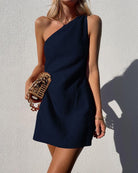 Lavinque Dress Bleu Marine / S Robe Courte Asymétrique en Lin | Élégante | Légère et Tendance