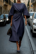Lavinque Dress Bleu marine / S Robe Élégante | Noire | Manches Amples et Ceinture Structurée