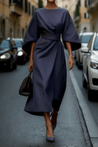 Lavinque Dress Bleu marine / S Robe Midi Élégante | Manches Chauve-souris | Sophistiquée et Fluide