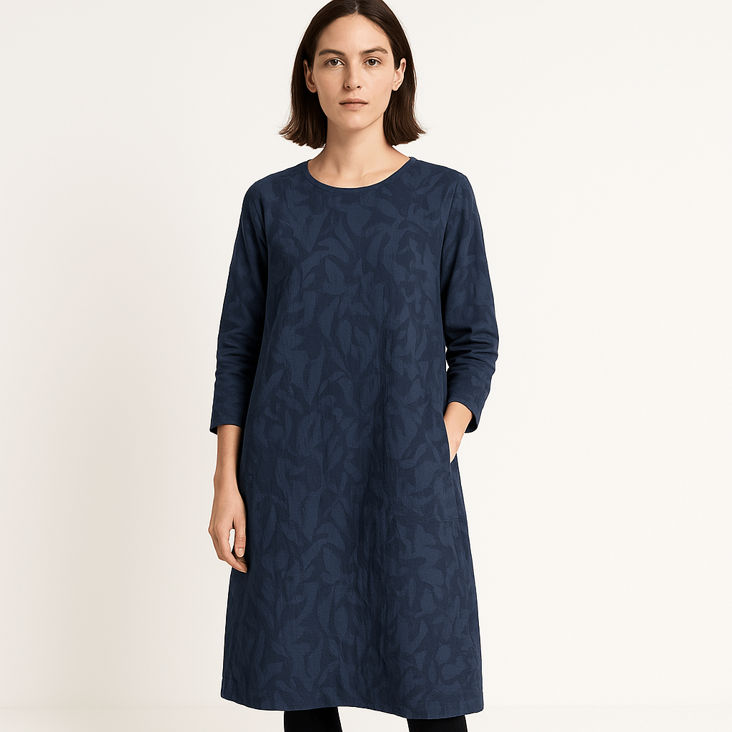 Lavinque Dress Bleu Marine / S Robe Noire Décontractée | Manches Longues | Motif Ton sur Ton