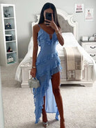 Lavinque Dress Bleu / S Robe Asymétrique à Volants | Élégante | Glamour et Féminine