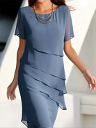 Lavinque Dress Bleu / S Robe Bleue à Étages | Coupe Droite & Fluide | Élégance Asymétrique