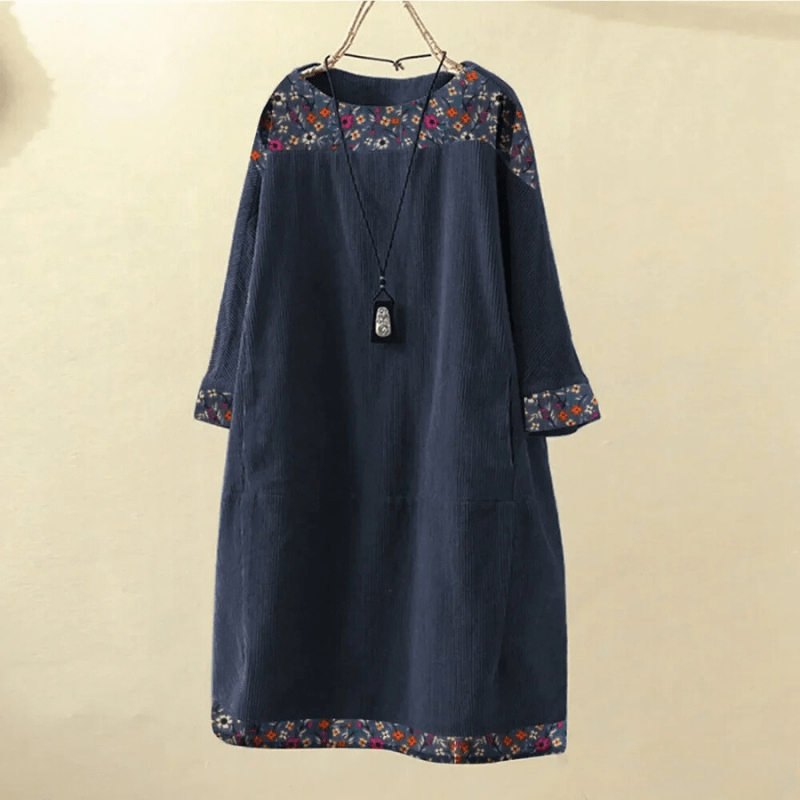 Lavinque Dress Bleu / S Robe Bohème Bleu Marine | Détails Imprimés Ethniques | Coupe Ample Confort