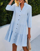 Lavinque Dress Bleu / S Robe Chemise Bohème | Légère & Élégante | Coupe Évasée