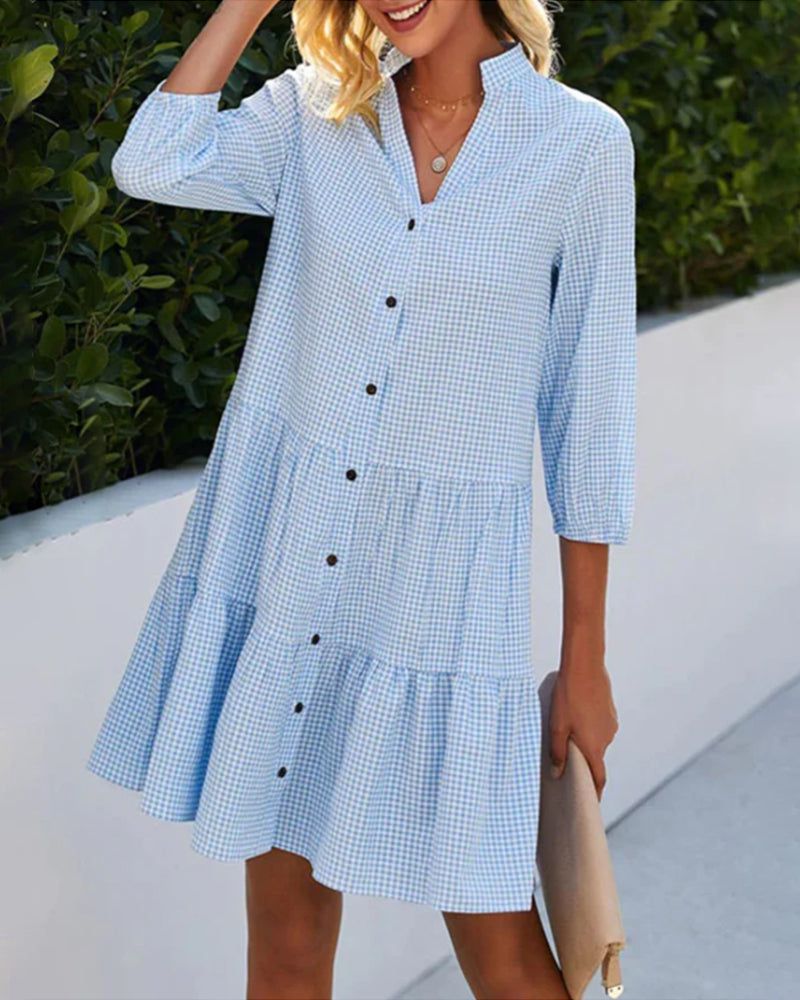 Lavinque Dress Bleu / S Robe Chemise Bohème | Légère & Élégante | Coupe Évasée