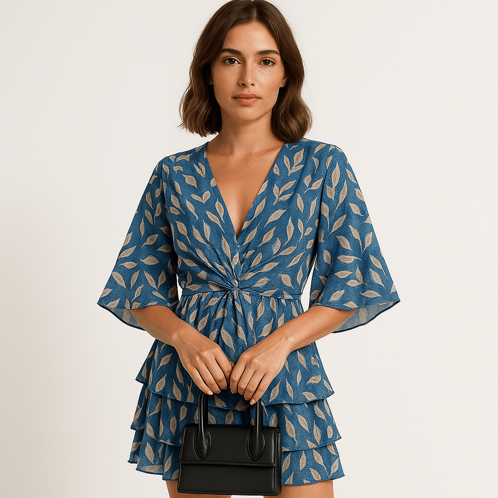 Lavinque Dress Bleu / S Robe Courte Imprimée Tropicale | Noire à Feuillage | Légère & Élégante
