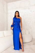 Lavinque Dress Bleu / S Robe de Soirée Asymétrique | Satin Bleu Canard | Élégance Glamour