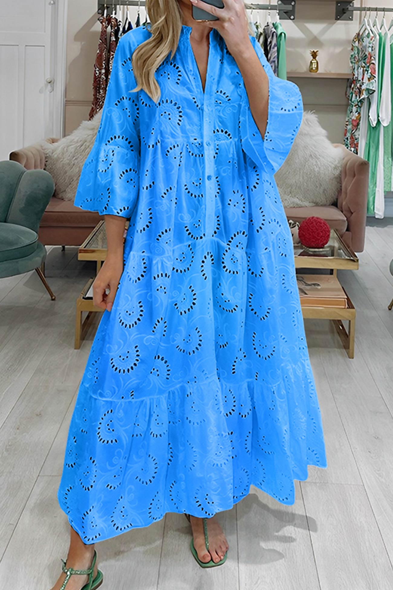 Lavinque Dress Bleu / S Robe Longue Bohème | Broderie | Élégante et Légère
