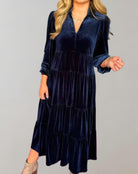 Lavinque Dress Bleu / S Robe Longue Bohème en Velours | Élégance & Confort | Tendance Chic