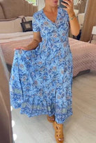 Lavinque Dress Bleu / S Robe Longue Bohème Fleurie | Légère & Élégante | Parfaite pour l'Été