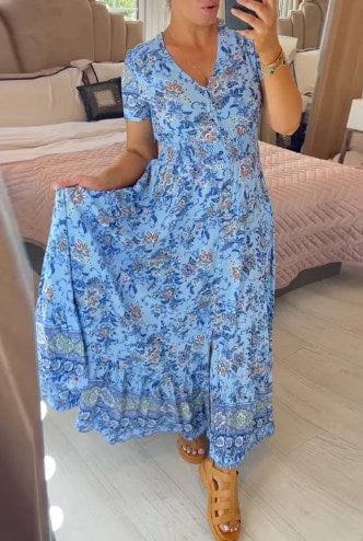 Lavinque Dress Bleu / S Robe Longue Bohème Fleurie | Légère & Élégante | Parfaite pour l'Été