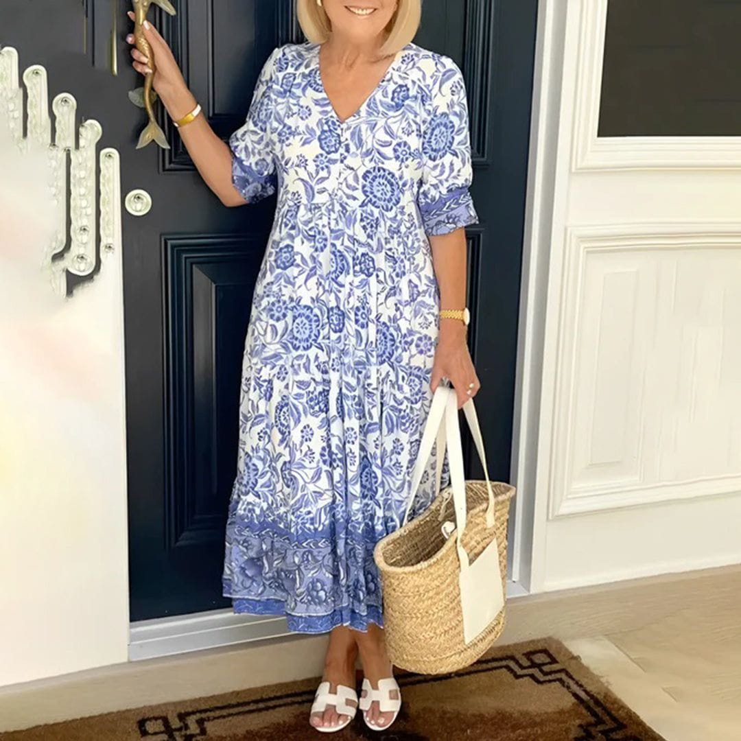 Lavinque Dress Bleu / S Robe Longue Bohème | Fluide | Imprimé Floral Élégant