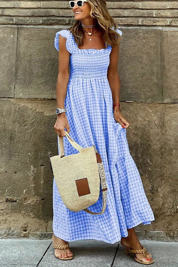 Lavinque Dress Bleu / S Robe Longue Bohème Smockée | Élégante | Légère et Féminine