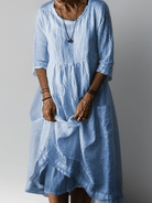Lavinque Dress Bleu / S Robe Longue en Lin | Coupe Ample | Élégance Naturelle et Confort