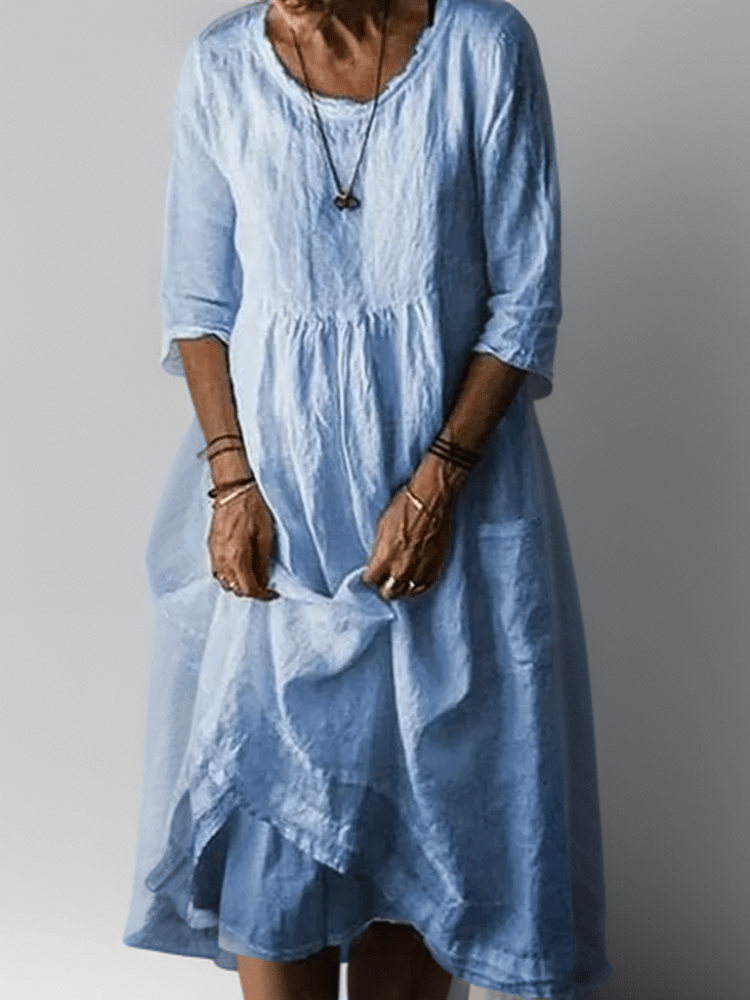 Lavinque Dress Bleu / S Robe Longue en Lin | Coupe Ample | Élégance Naturelle et Confort