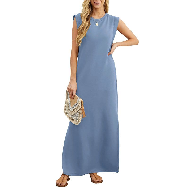 Lavinque Dress Bleu / S Robe Longue Sans Manches | Minimaliste & Confortable | Style Décontracté