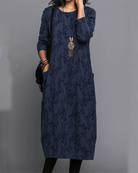 Lavinque Dress Bleu / S Robe Midi Ample à Motif | Manches Longues | Élégance Décontractée