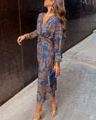 Lavinque Dress Bleu / S Robe Midi Imprimée | Nœud à l’avant | Élégante et Féminine