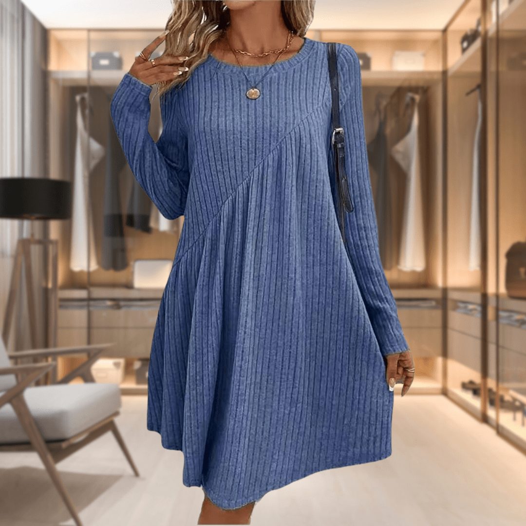Lavinque Dress Bleu / S Robe Pull Hiver | Maille Côtelée | Confort et Élégance