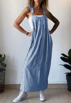 Lavinque Dress Bleu / S Robe Salopette Longue | Rayée et Décontractée | Style Bohème Chic