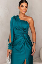 Lavinque Dress Bleu-Vert / S Robe de Soirée Asymétrique | Satin Bleu Canard | Élégance Glamour